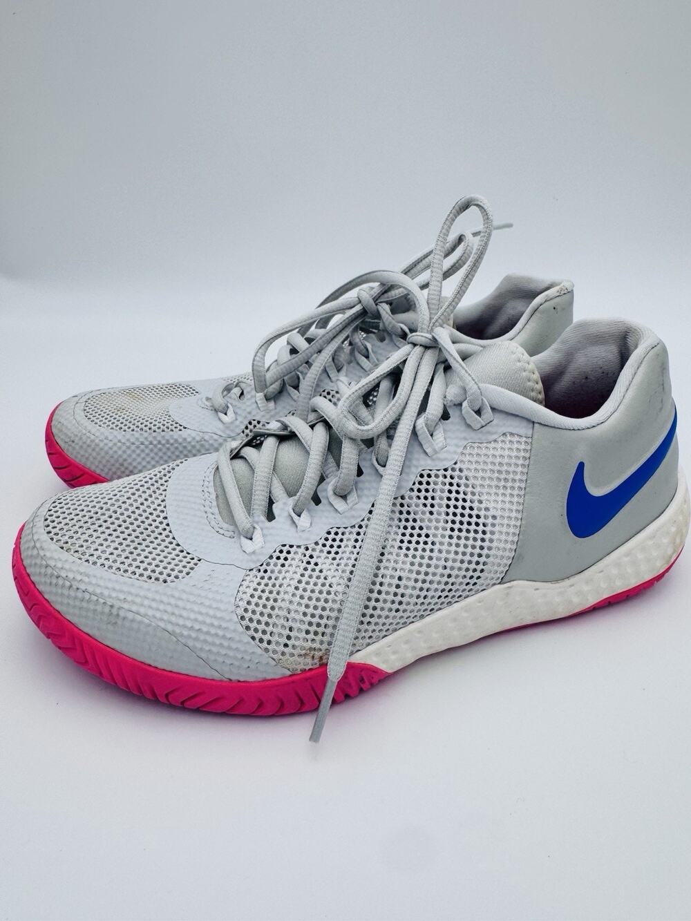Nike Tennis Court Shoes Size 8 Gray Hot Pink Blue Athletic Sneakers